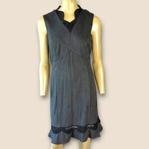 The Limited Sleeveless Sheath Dress Size 8 Ponte Knit Lace Hem Stretch Dark Gray